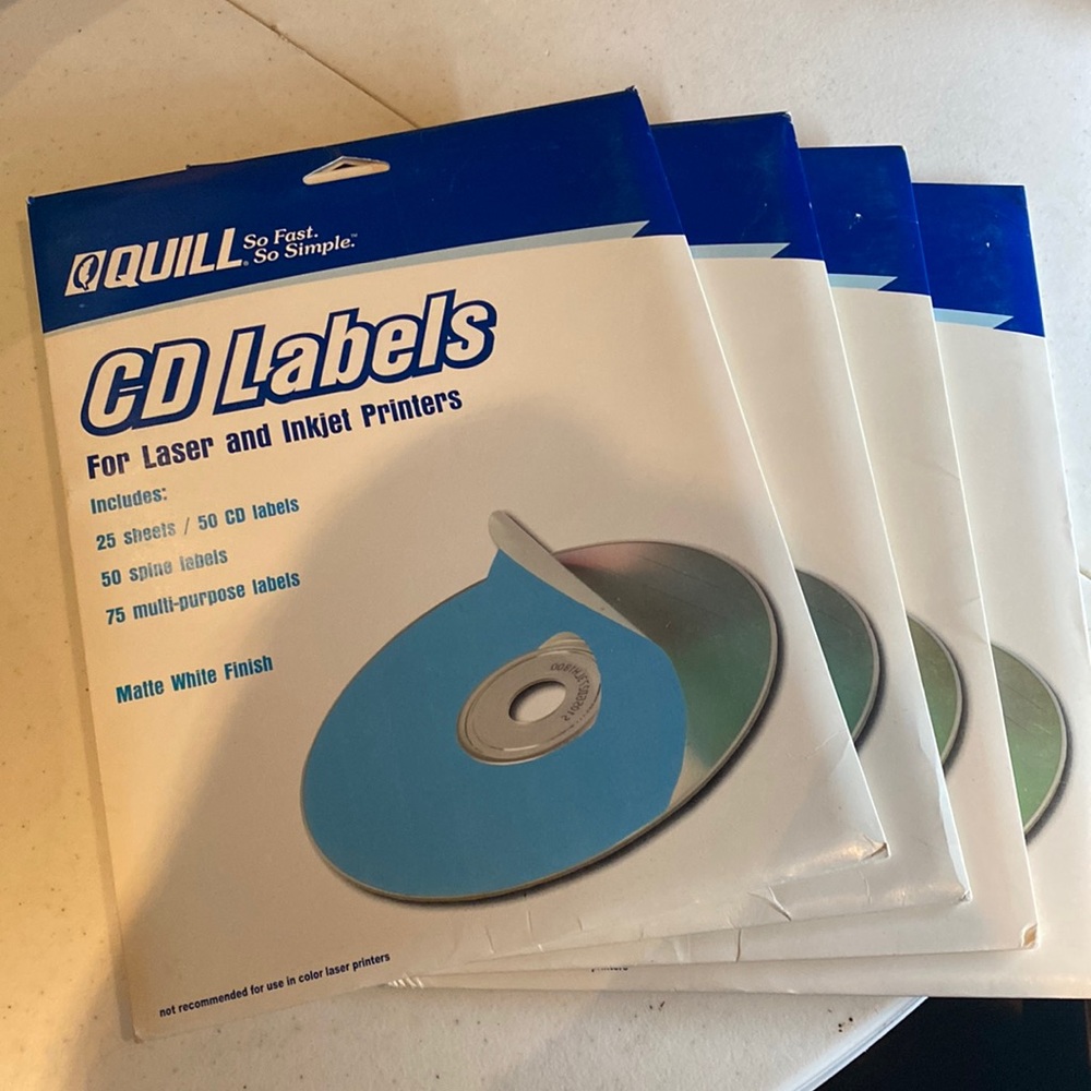 Quill 4 packs of cd label 3 never used 1 with 6 sheets